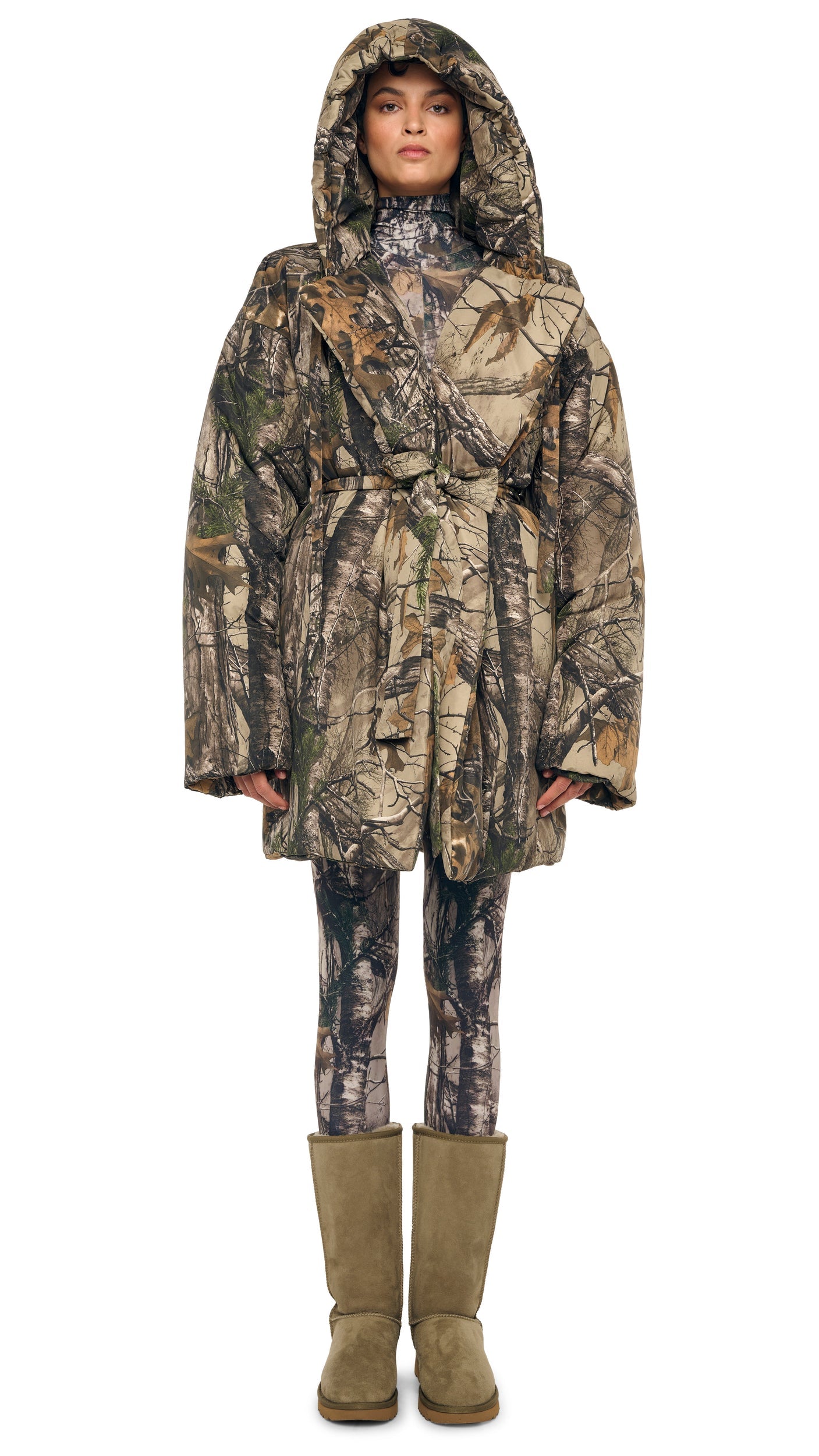 HOODED SLEEPING BAG COAT TO KNEE Trees | Norma Kamali Women