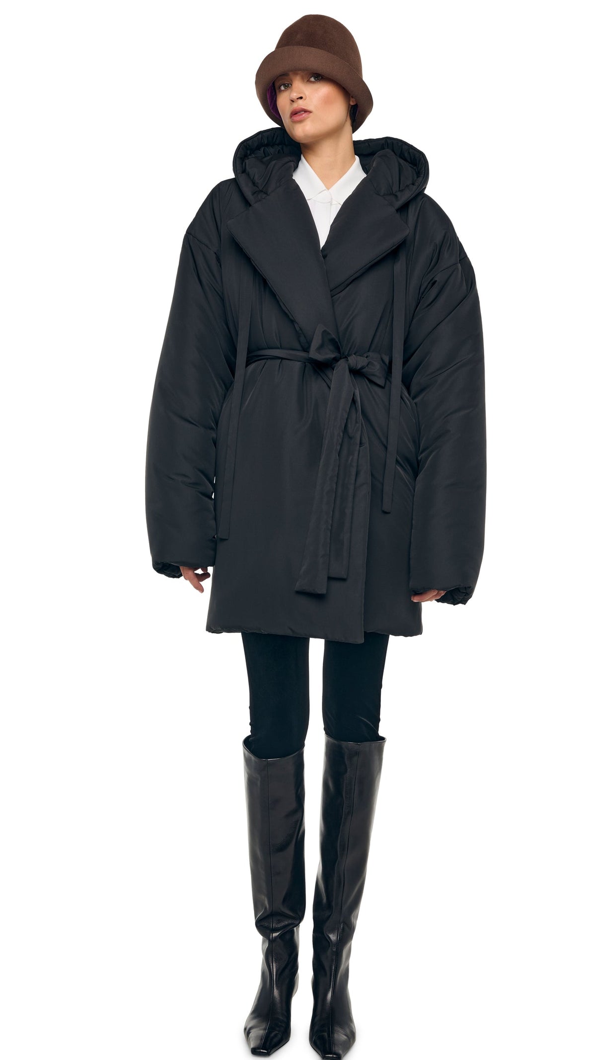 HOODED SLEEPING BAG COAT TO KNEE Black | Norma Kamali Women