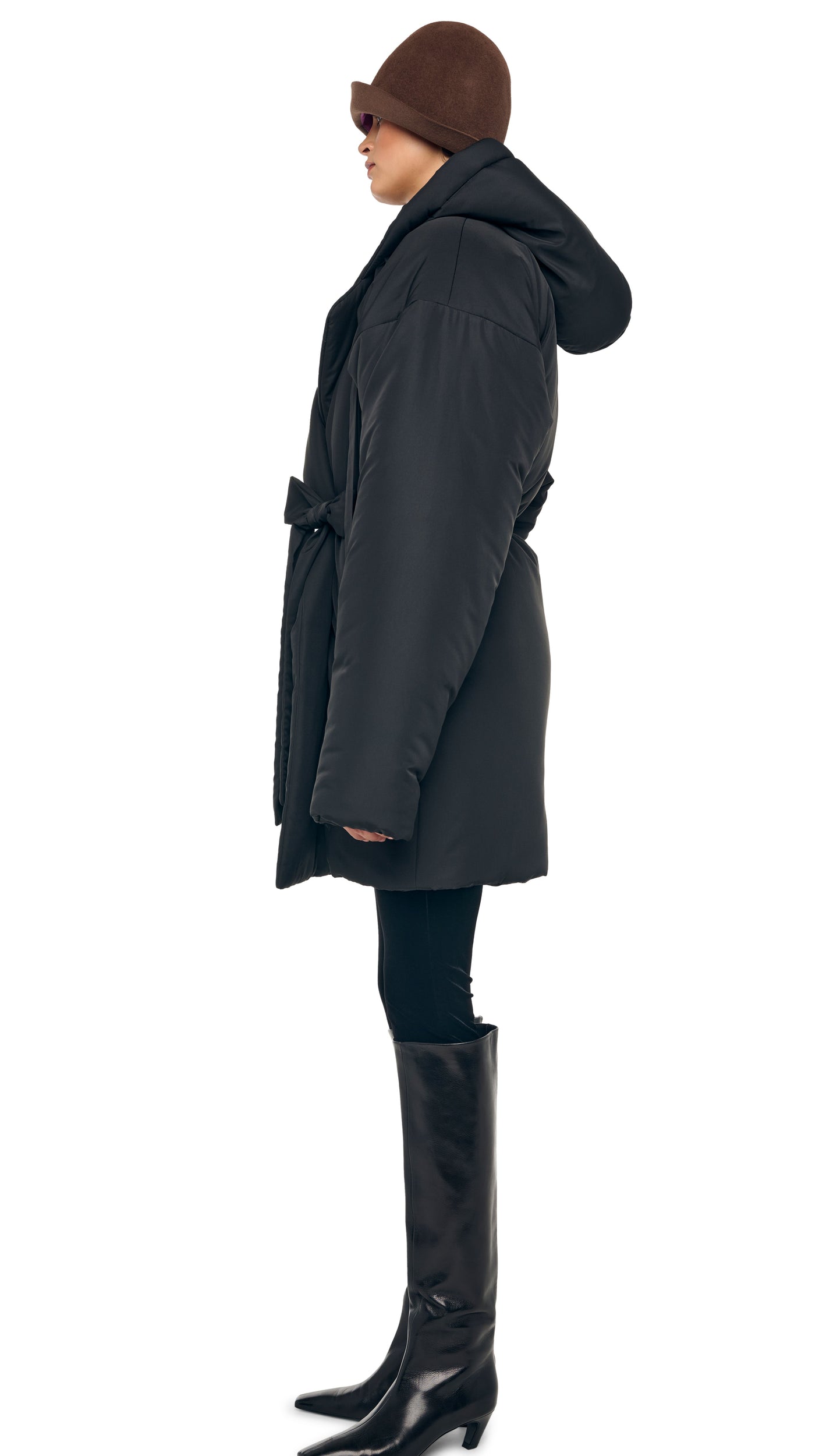 HOODED SLEEPING BAG COAT TO KNEE Black | Norma Kamali Women