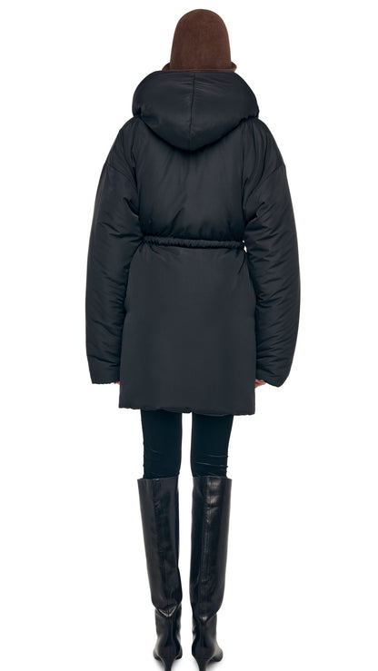 HOODED SLEEPING BAG COAT TO KNEE Black | Norma Kamali Women