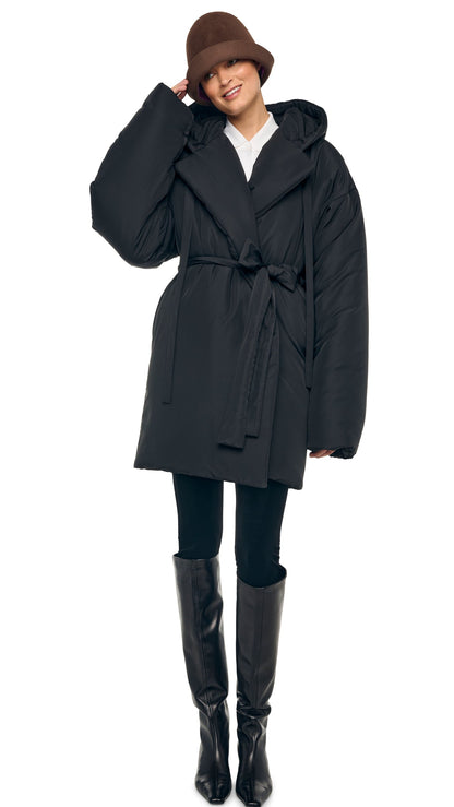 HOODED SLEEPING BAG COAT TO KNEE Black | Norma Kamali Women