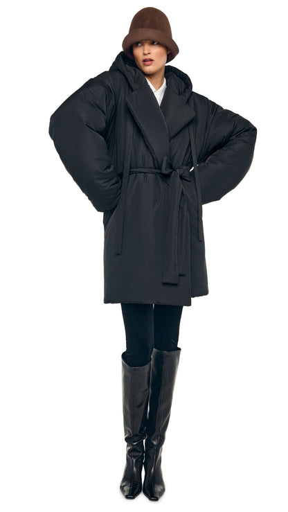 HOODED SLEEPING BAG COAT TO KNEE Black | Norma Kamali Women