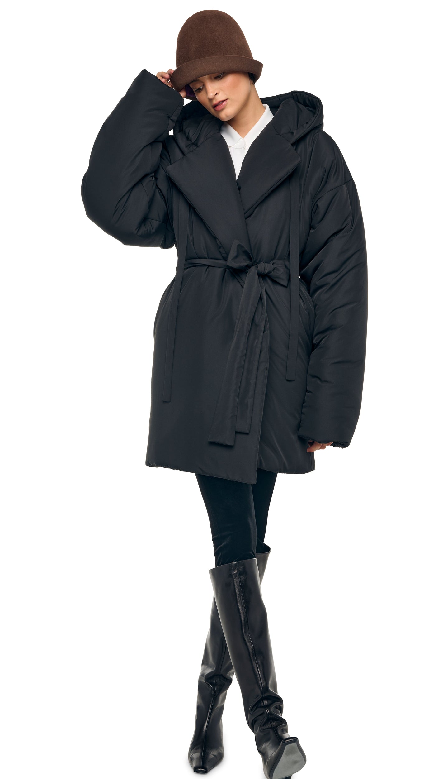 HOODED SLEEPING BAG COAT TO KNEE Black | Norma Kamali Women