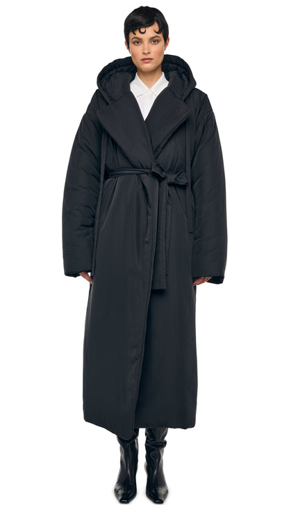 HOODED SLEEPING BAG COAT LONG Black | Norma Kamali Women