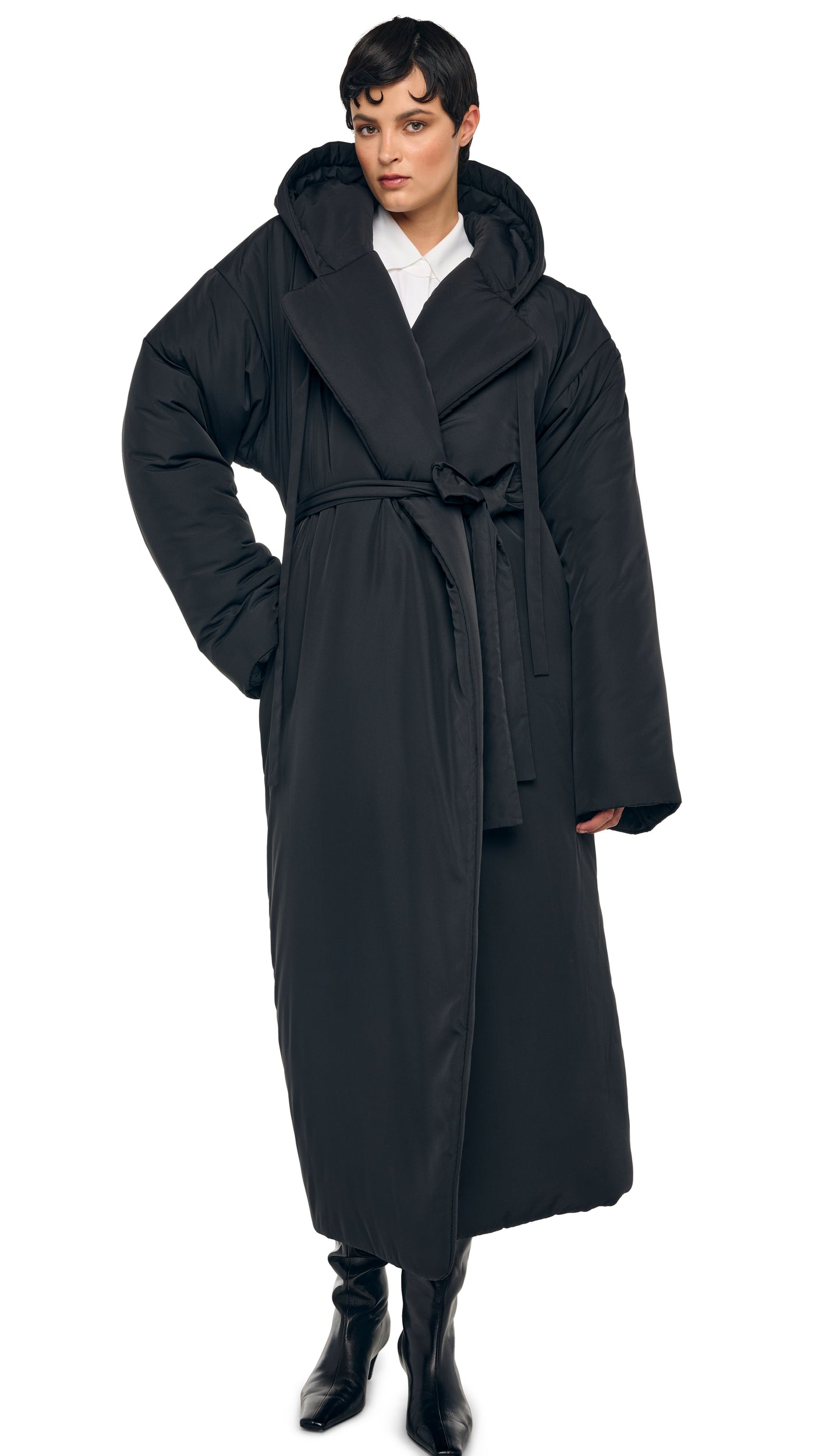 HOODED SLEEPING BAG COAT LONG Black | Norma Kamali Women