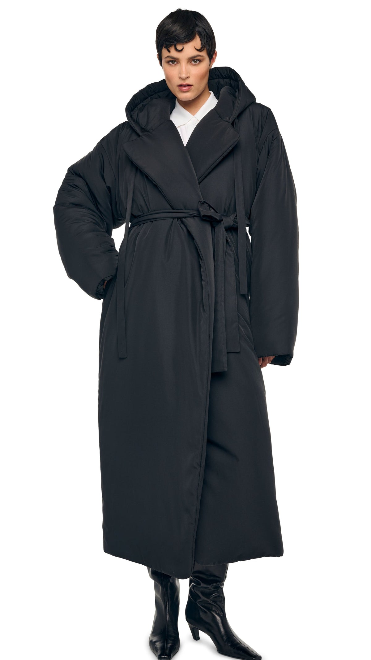 HOODED SLEEPING BAG COAT LONG Black | Norma Kamali Women