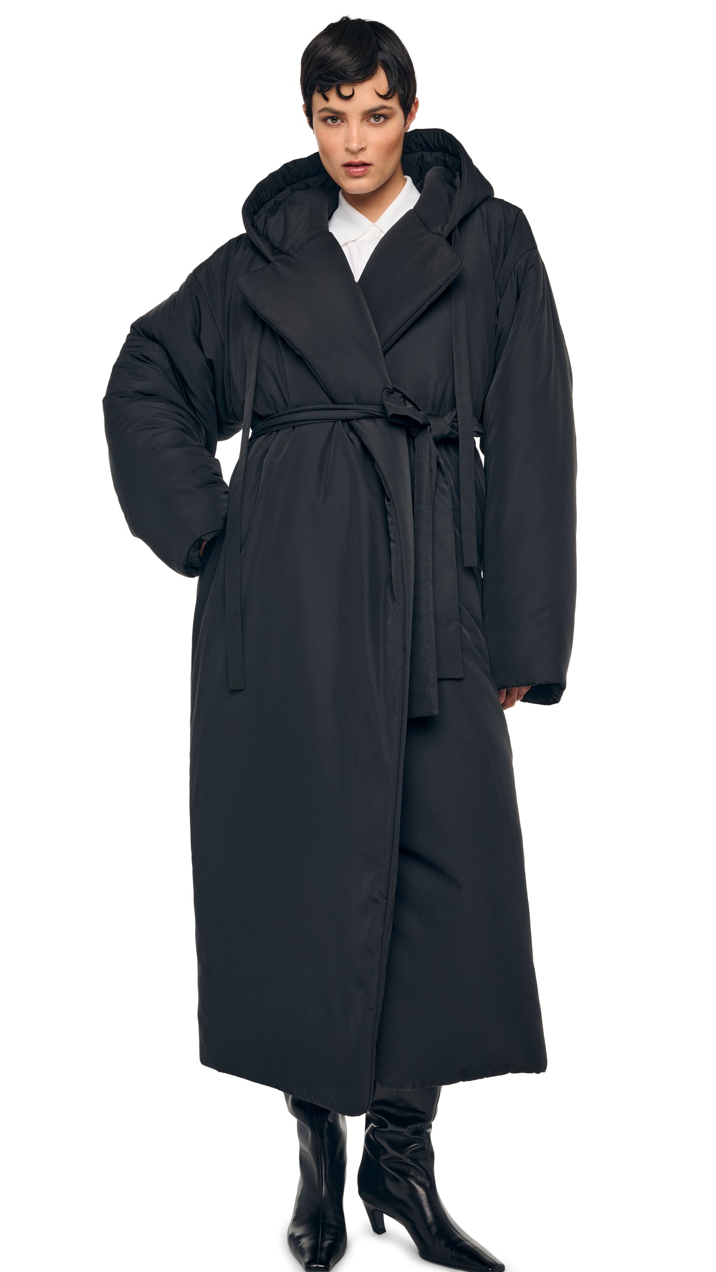 HOODED SLEEPING BAG COAT LONG Black | Norma Kamali Women