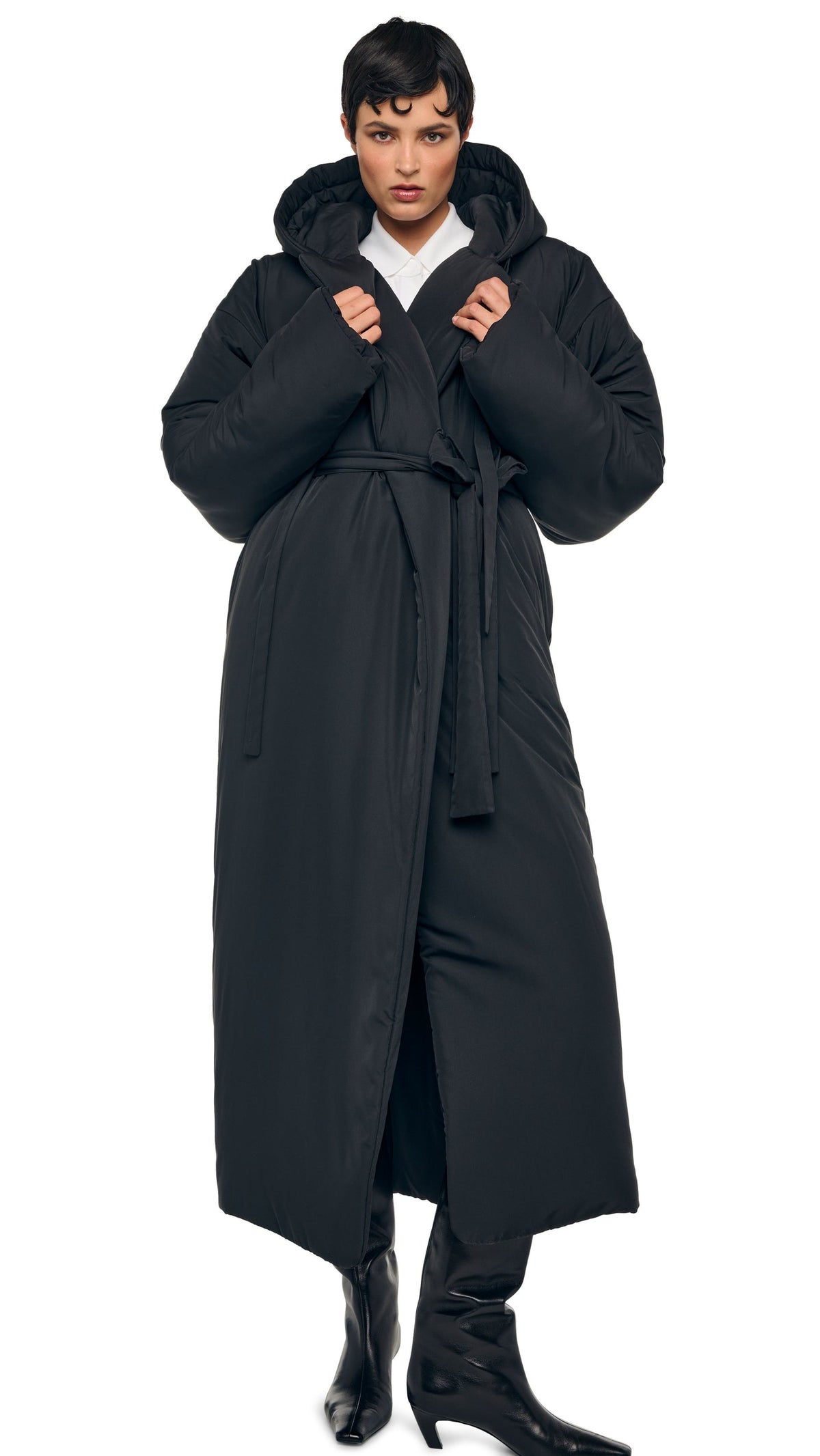 HOODED SLEEPING BAG COAT LONG Black | Norma Kamali Women