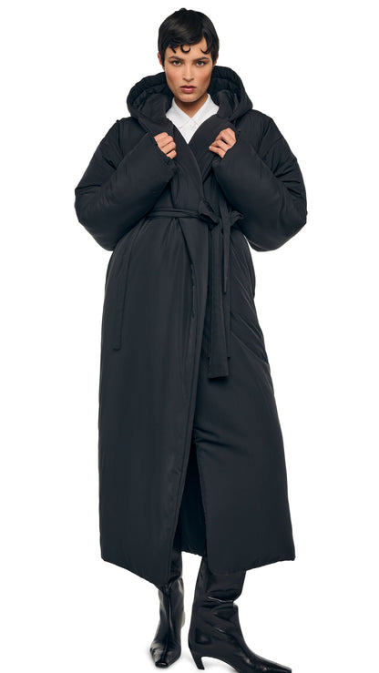 HOODED SLEEPING BAG COAT LONG Black | Norma Kamali Women