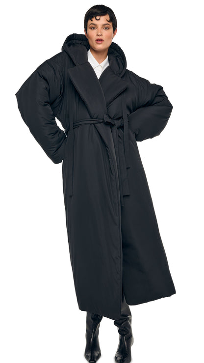 HOODED SLEEPING BAG COAT LONG Black | Norma Kamali Women