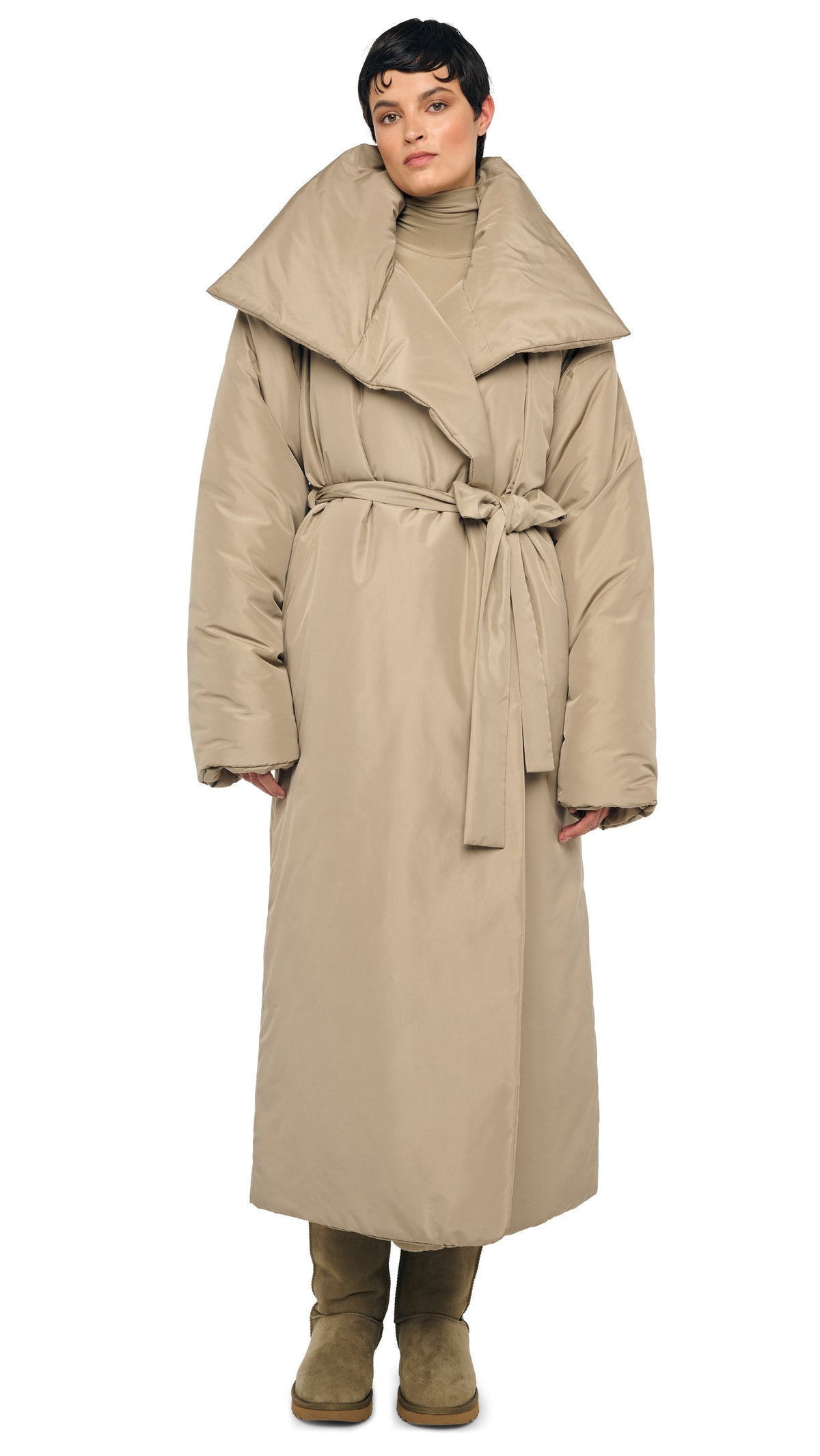 HIGH COLLAR SLEEPING BAG COAT LONG Elm | Norma Kamali Women