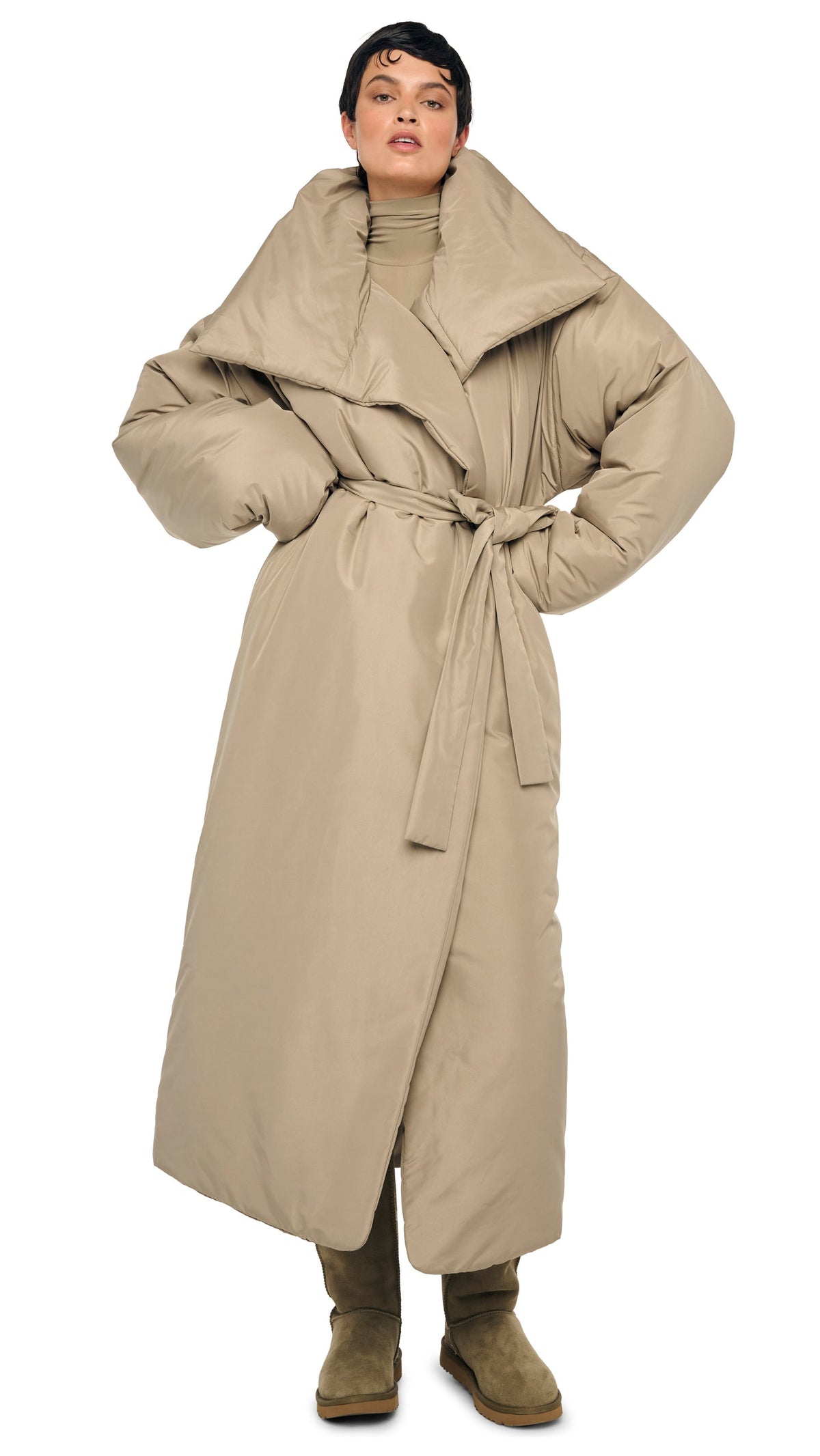 HIGH COLLAR SLEEPING BAG COAT LONG Elm | Norma Kamali Women