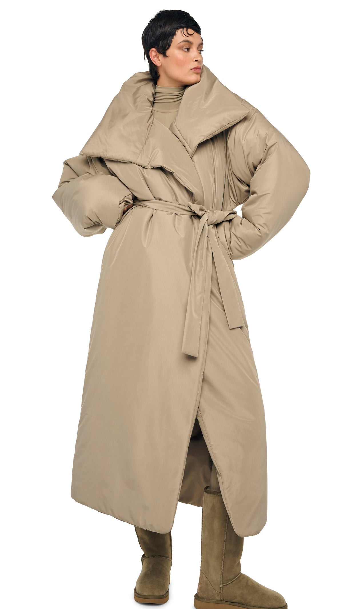 HIGH COLLAR SLEEPING BAG COAT LONG Elm | Norma Kamali Women