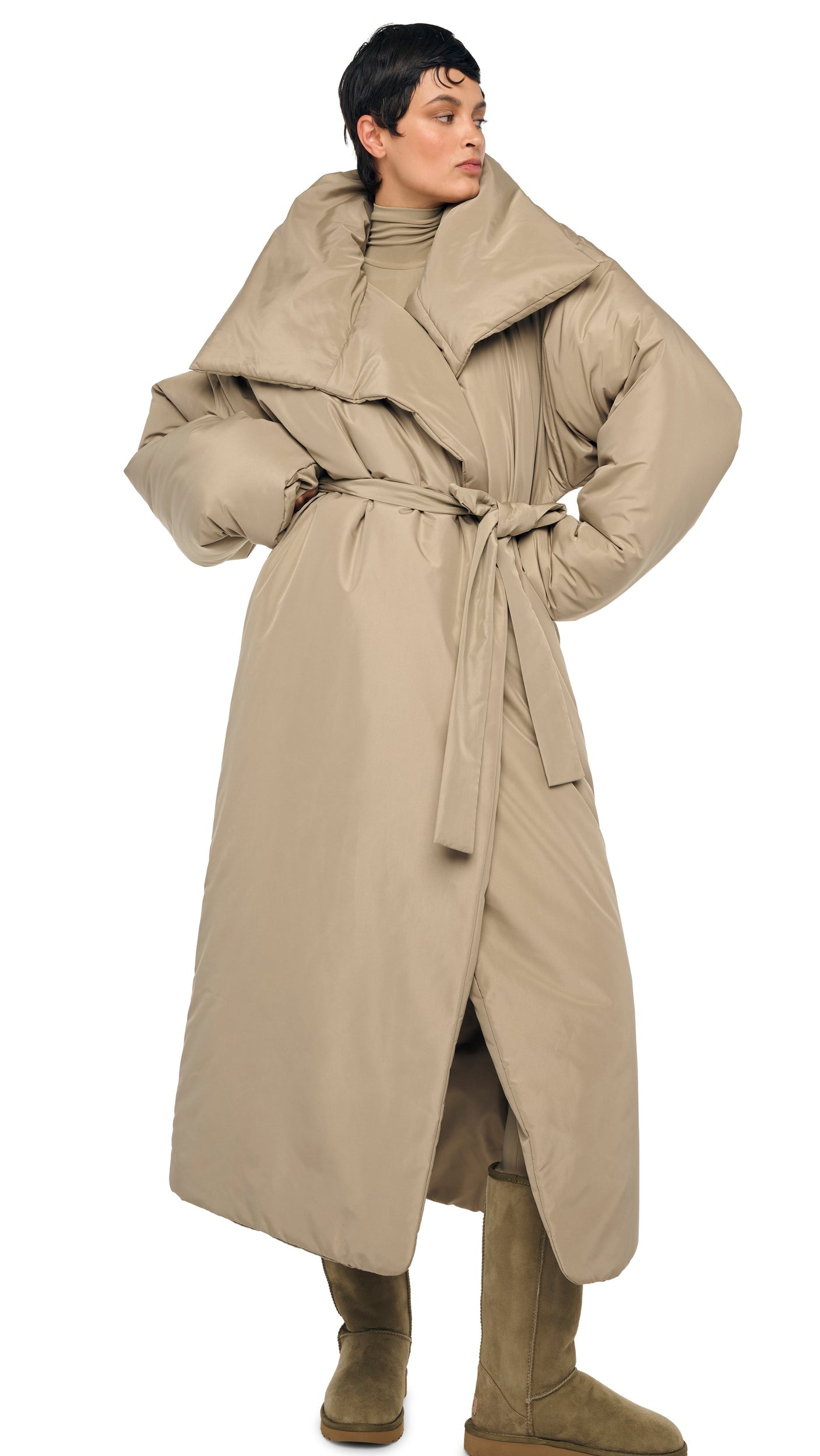HIGH COLLAR SLEEPING BAG COAT LONG Elm | Norma Kamali Women