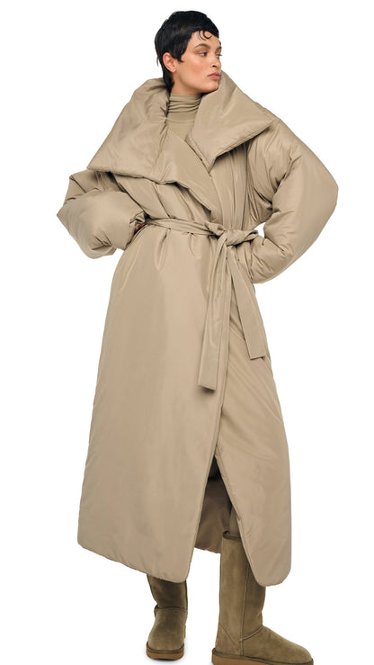 HIGH COLLAR SLEEPING BAG COAT LONG Elm | Norma Kamali Women