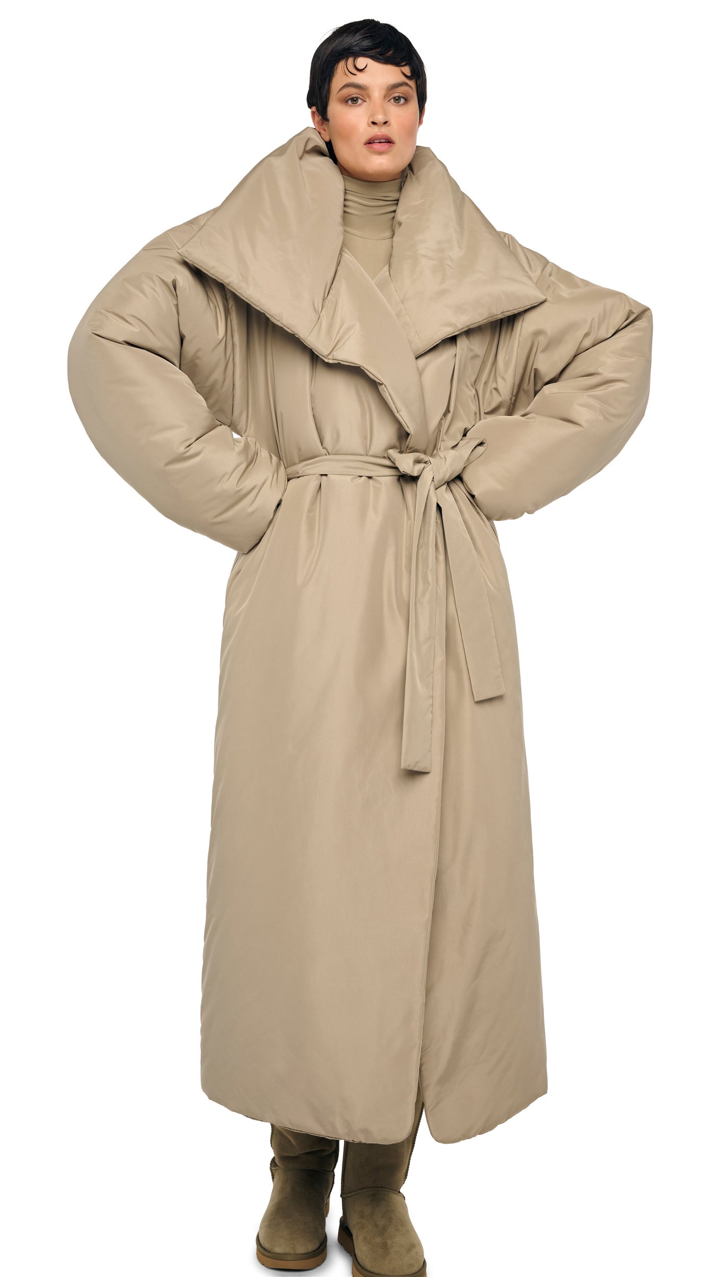 HIGH COLLAR SLEEPING BAG COAT LONG Elm | Norma Kamali Women