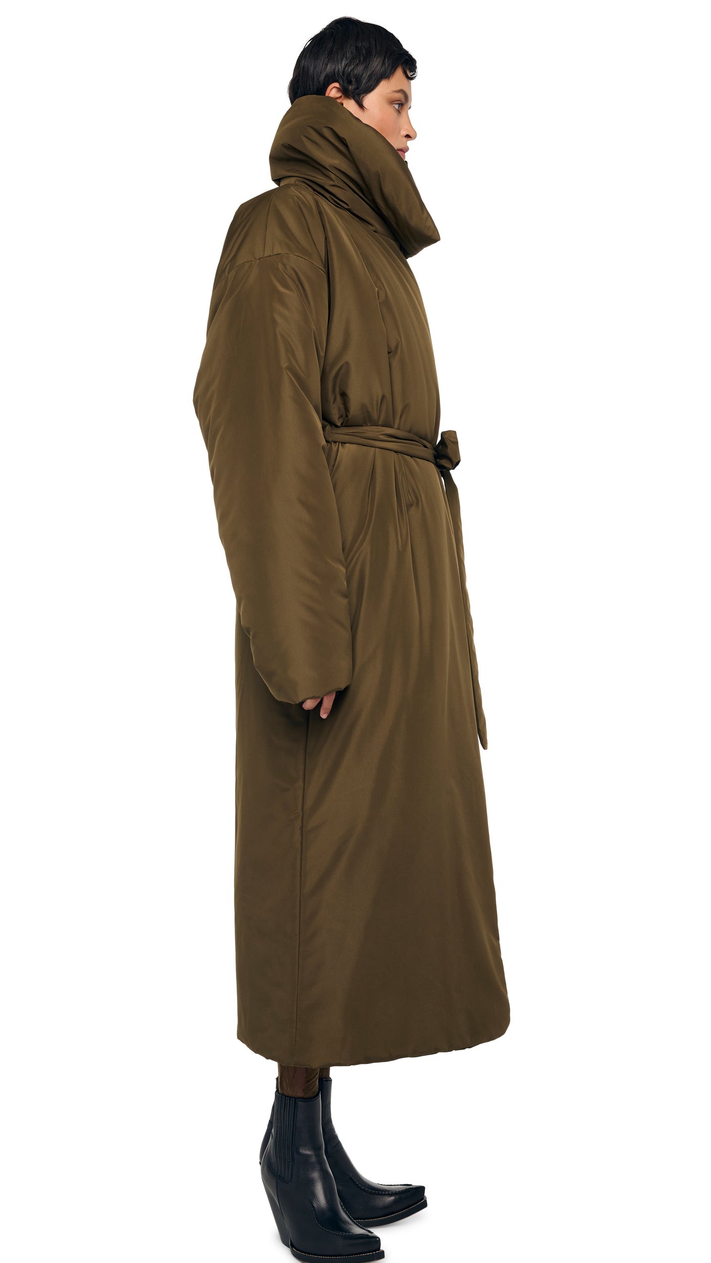 HIGH COLLAR SLEEPING BAG COAT LONG Bark | Norma Kamali Women