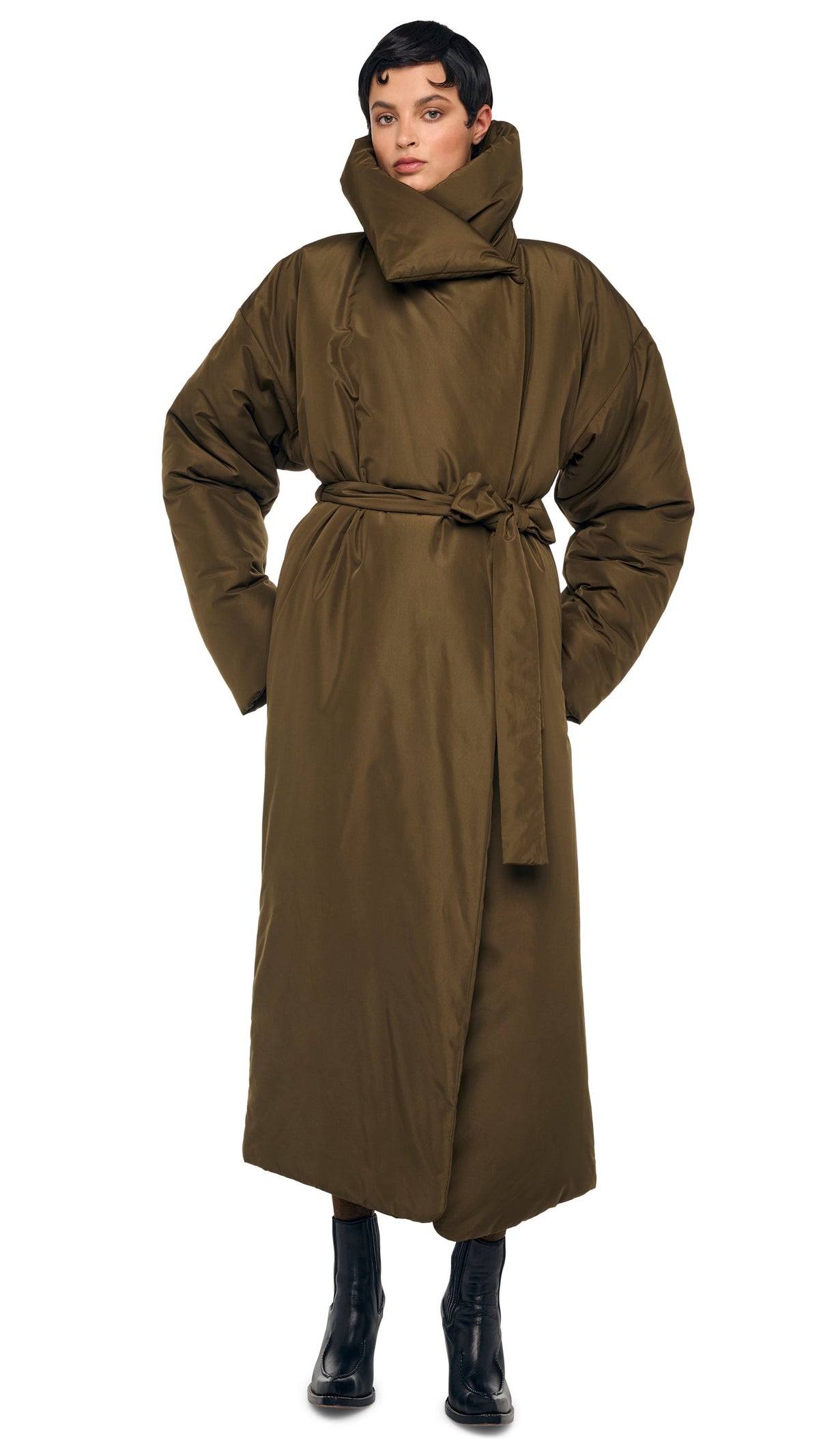 HIGH COLLAR SLEEPING BAG COAT LONG Bark | Norma Kamali Women