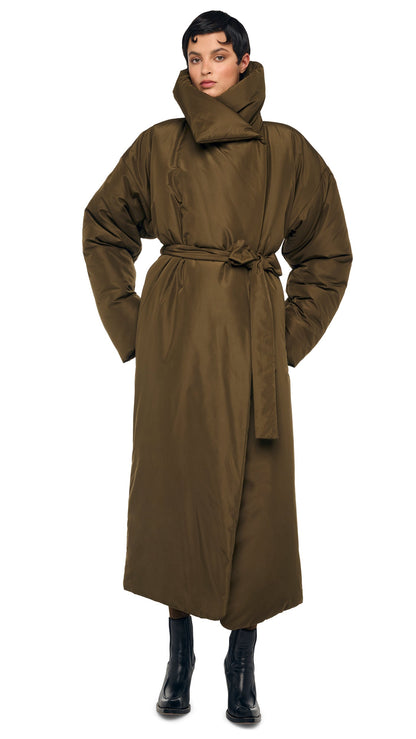 HIGH COLLAR SLEEPING BAG COAT LONG Bark | Norma Kamali Women