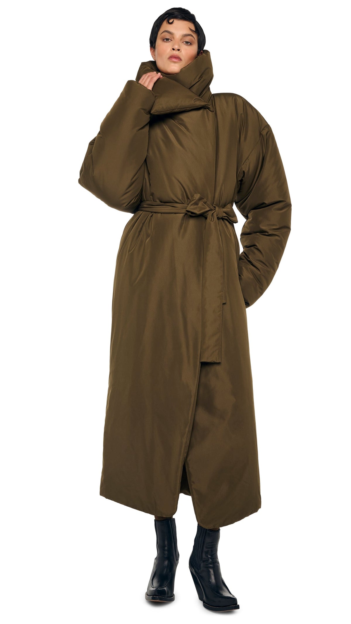 HIGH COLLAR SLEEPING BAG COAT LONG Bark | Norma Kamali Women