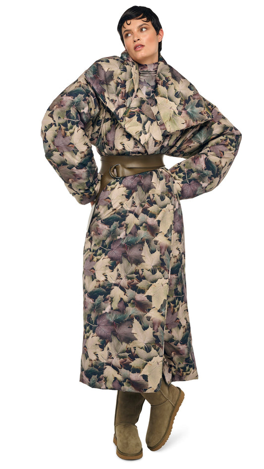 HIGH COLLAR SLEEPING BAG COAT LONG Autumn Leaves | Norma Kamali Women
