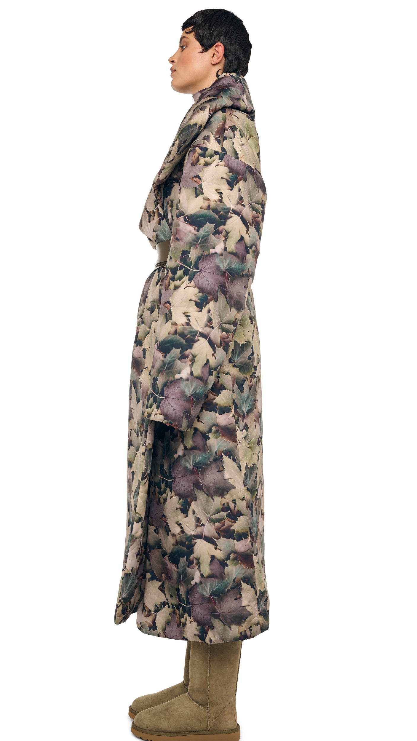 HIGH COLLAR SLEEPING BAG COAT LONG Autumn Leaves | Norma Kamali Women