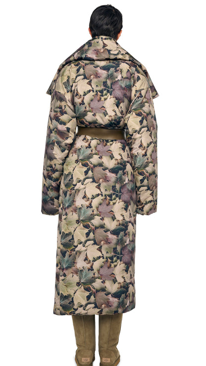 HIGH COLLAR SLEEPING BAG COAT LONG Autumn Leaves | Norma Kamali Women