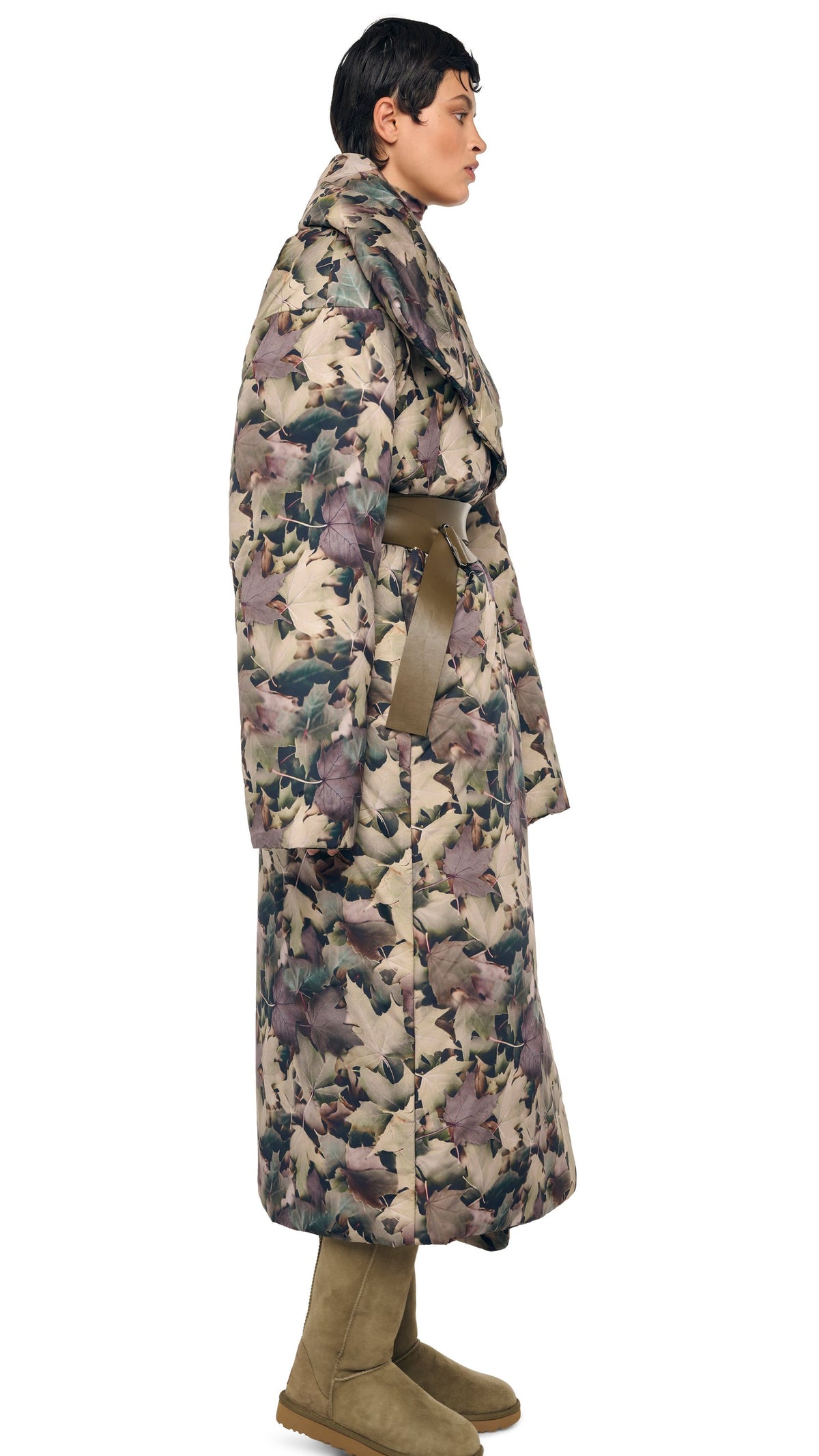 HIGH COLLAR SLEEPING BAG COAT LONG Autumn Leaves | Norma Kamali Women
