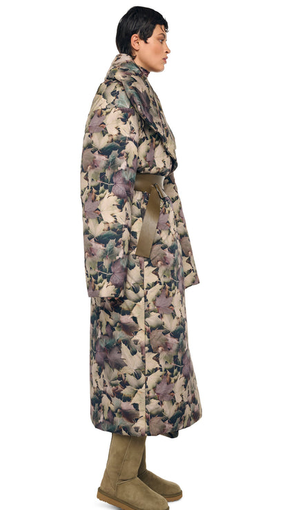 HIGH COLLAR SLEEPING BAG COAT LONG Autumn Leaves | Norma Kamali Women