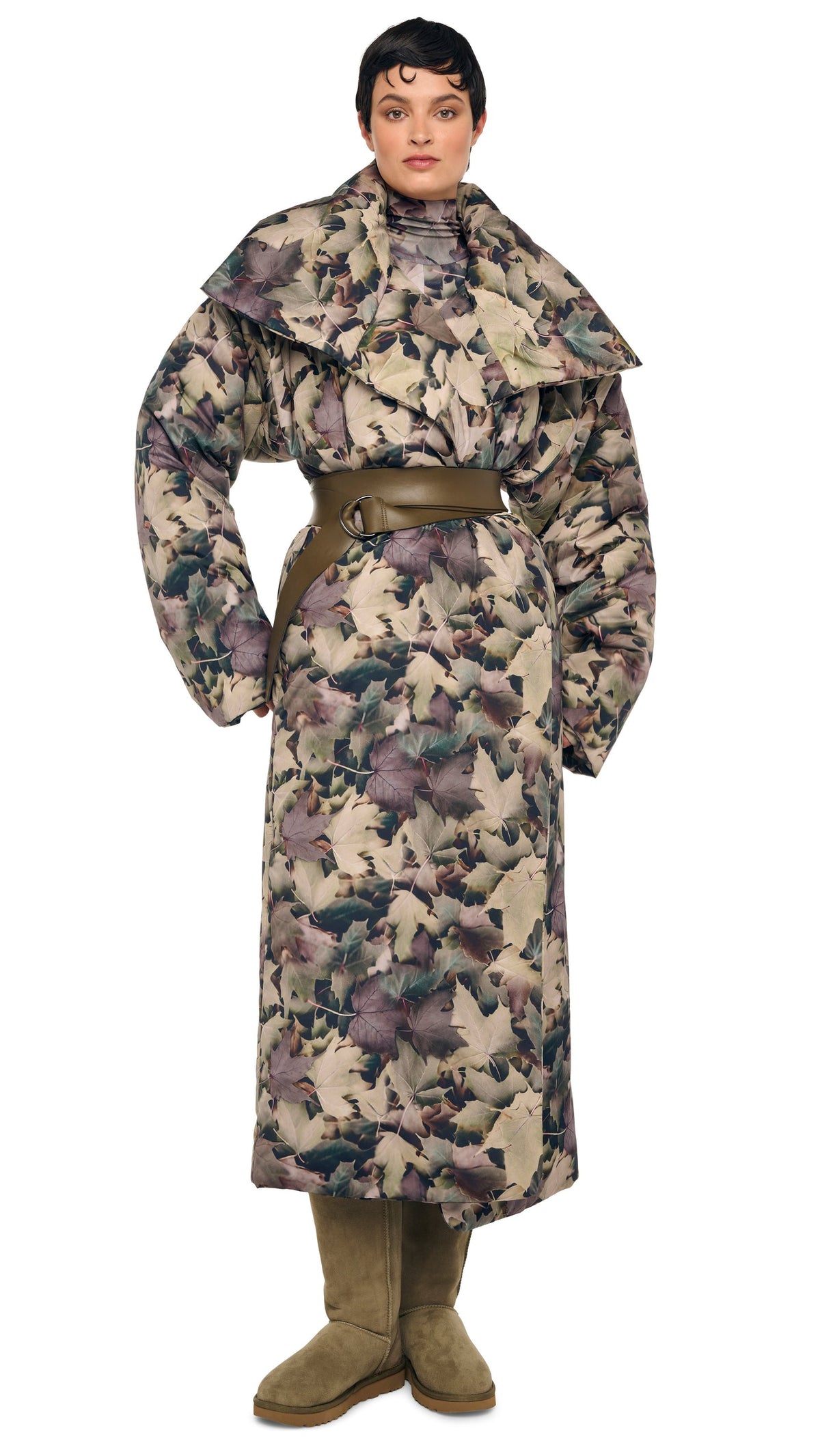 HIGH COLLAR SLEEPING BAG COAT LONG Autumn Leaves | Norma Kamali Women