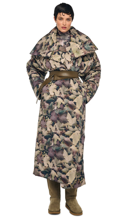 HIGH COLLAR SLEEPING BAG COAT LONG Autumn Leaves | Norma Kamali Women