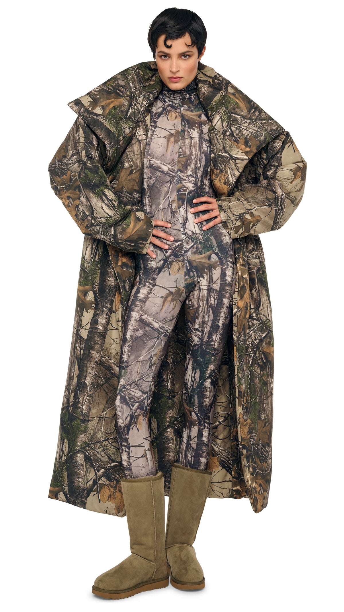 HIGH COLLAR SLEEPING BAG COAT LONG Trees | Norma Kamali Women