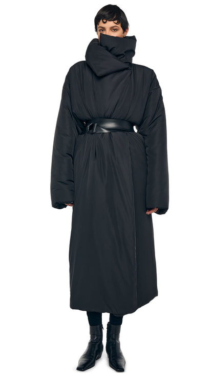 HIGH COLLAR SLEEPING BAG COAT LONG Black | Norma Kamali Women