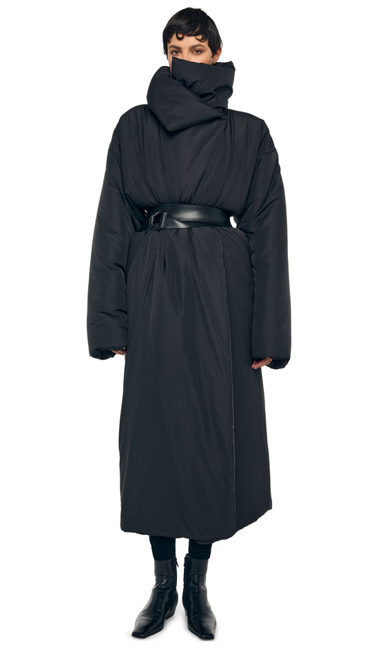 HIGH COLLAR SLEEPING BAG COAT LONG Black | Norma Kamali Women