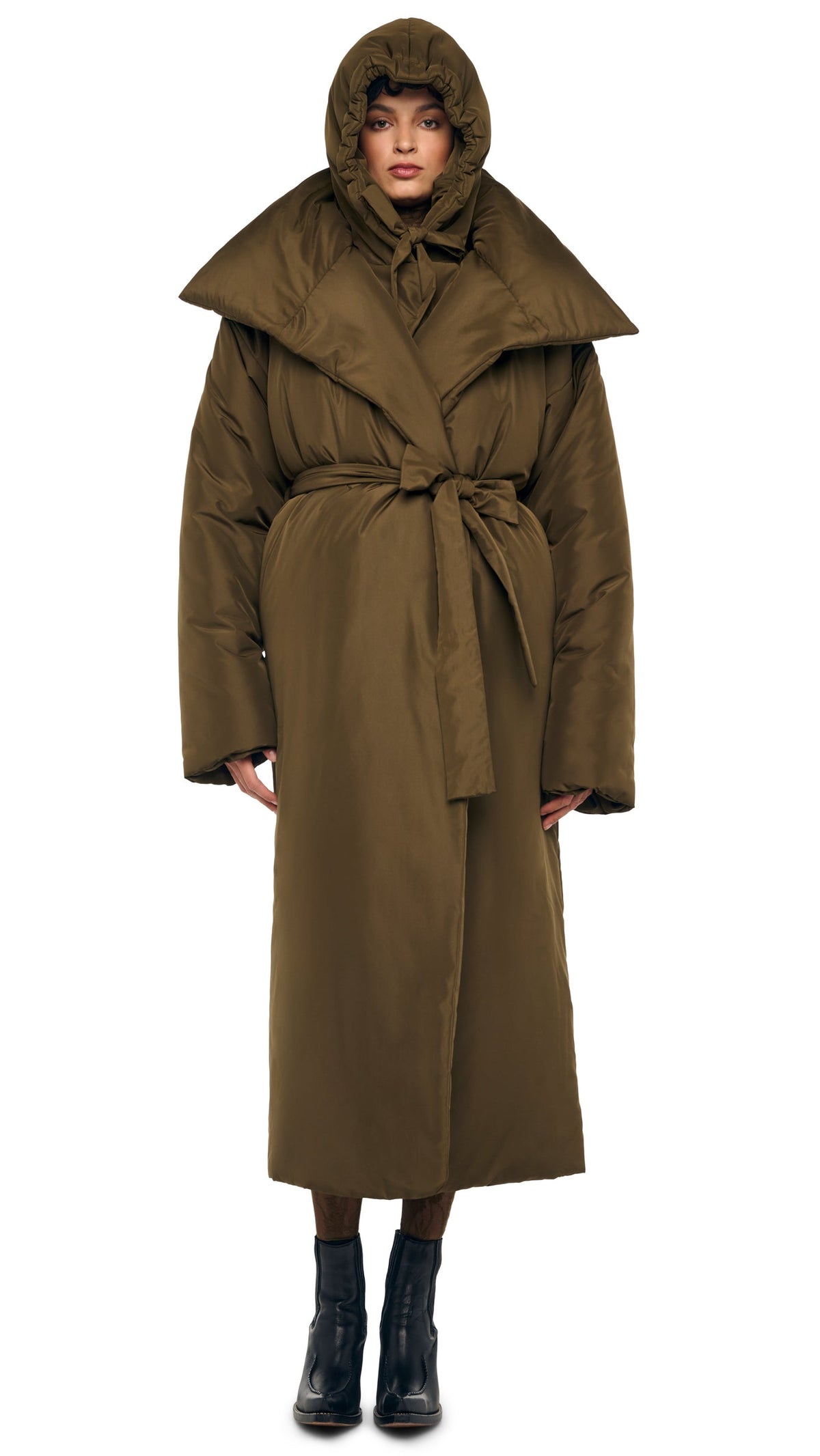 HIGH COLLAR OS BF SLEEPING BAG COAT Bark | Norma Kamali Women