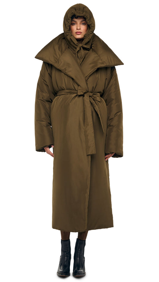 HIGH COLLAR OS BF SLEEPING BAG COAT Bark | Norma Kamali Women