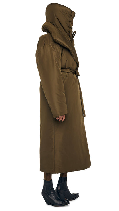 HIGH COLLAR OS BF SLEEPING BAG COAT Bark | Norma Kamali Women