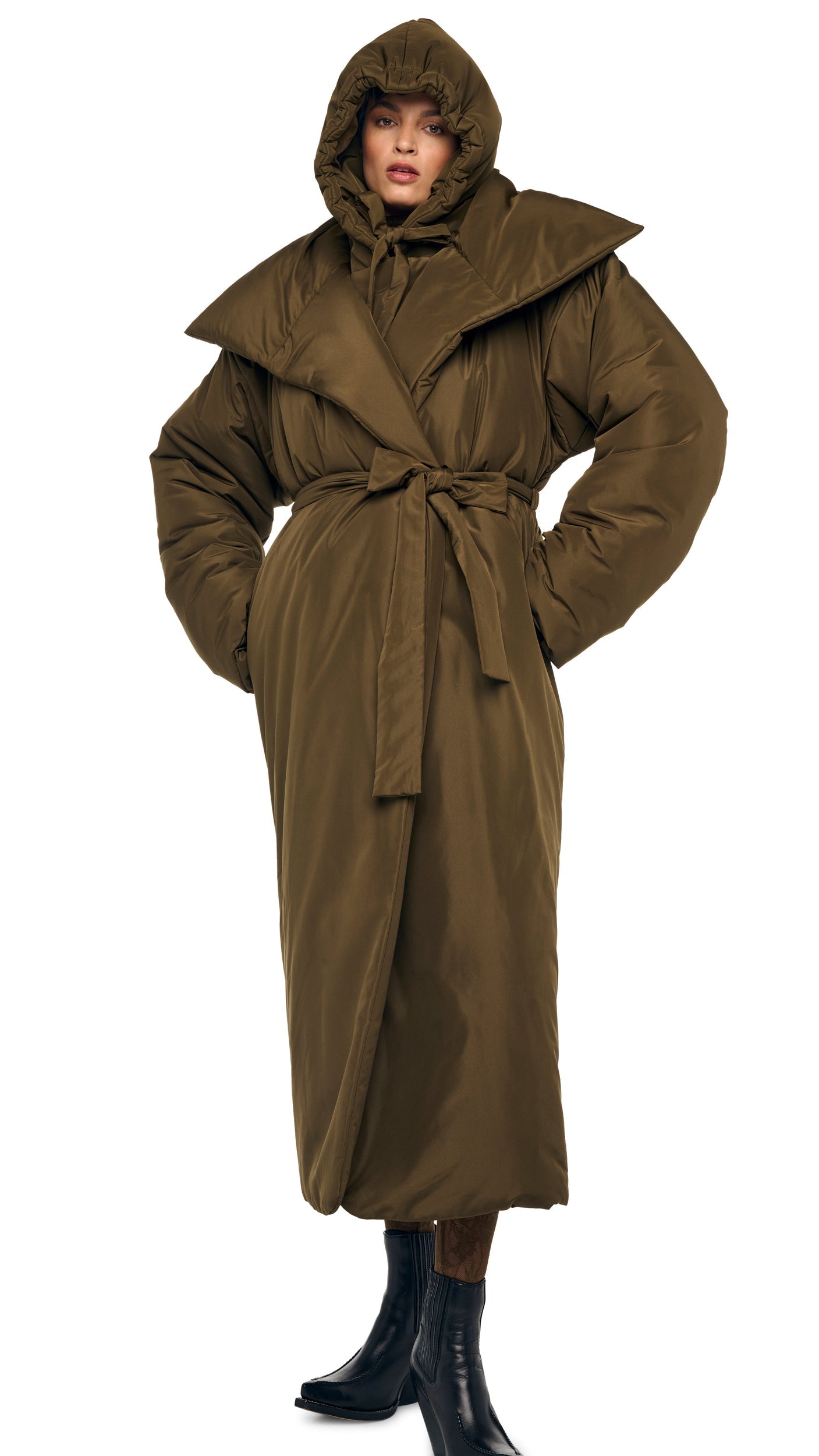 HIGH COLLAR OS BF SLEEPING BAG COAT Bark | Norma Kamali Women