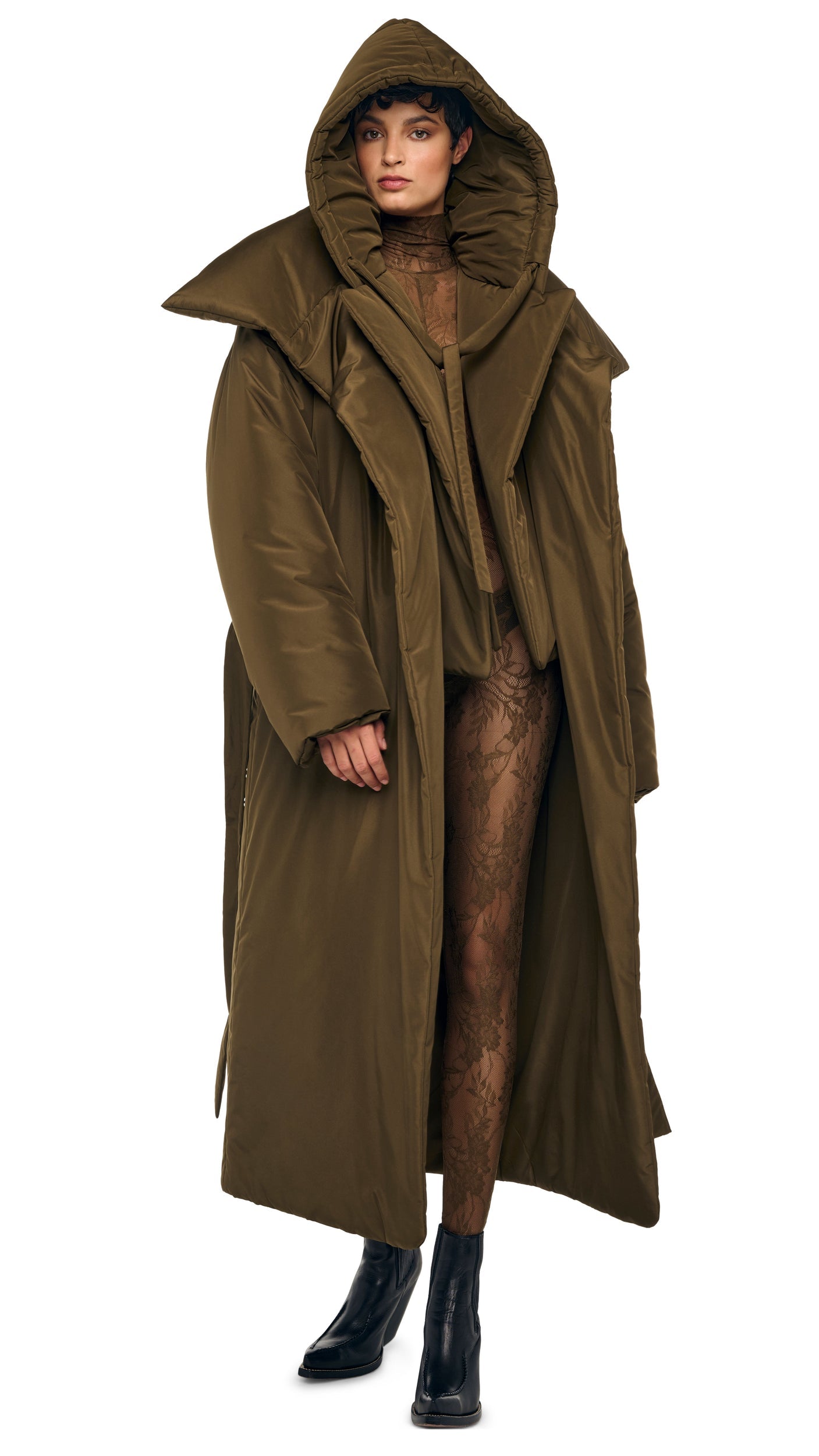 HIGH COLLAR OS BF SLEEPING BAG COAT Bark | Norma Kamali Women