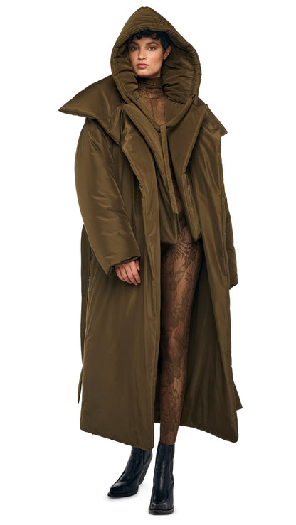 HIGH COLLAR OS BF SLEEPING BAG COAT Bark | Norma Kamali Women