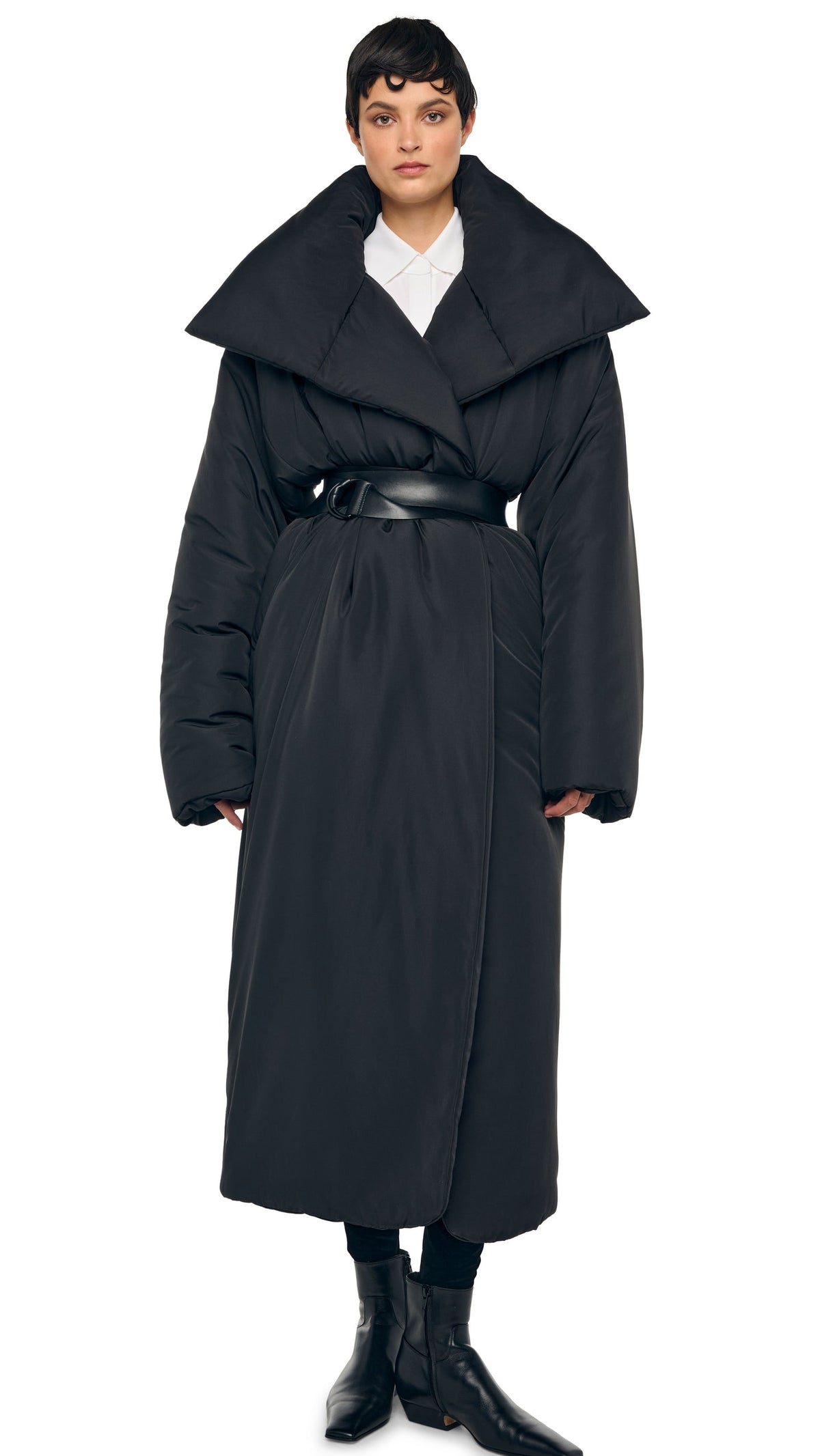 HIGH COLLAR OS BF SLEEPING BAG COAT Black | Norma Kamali Women