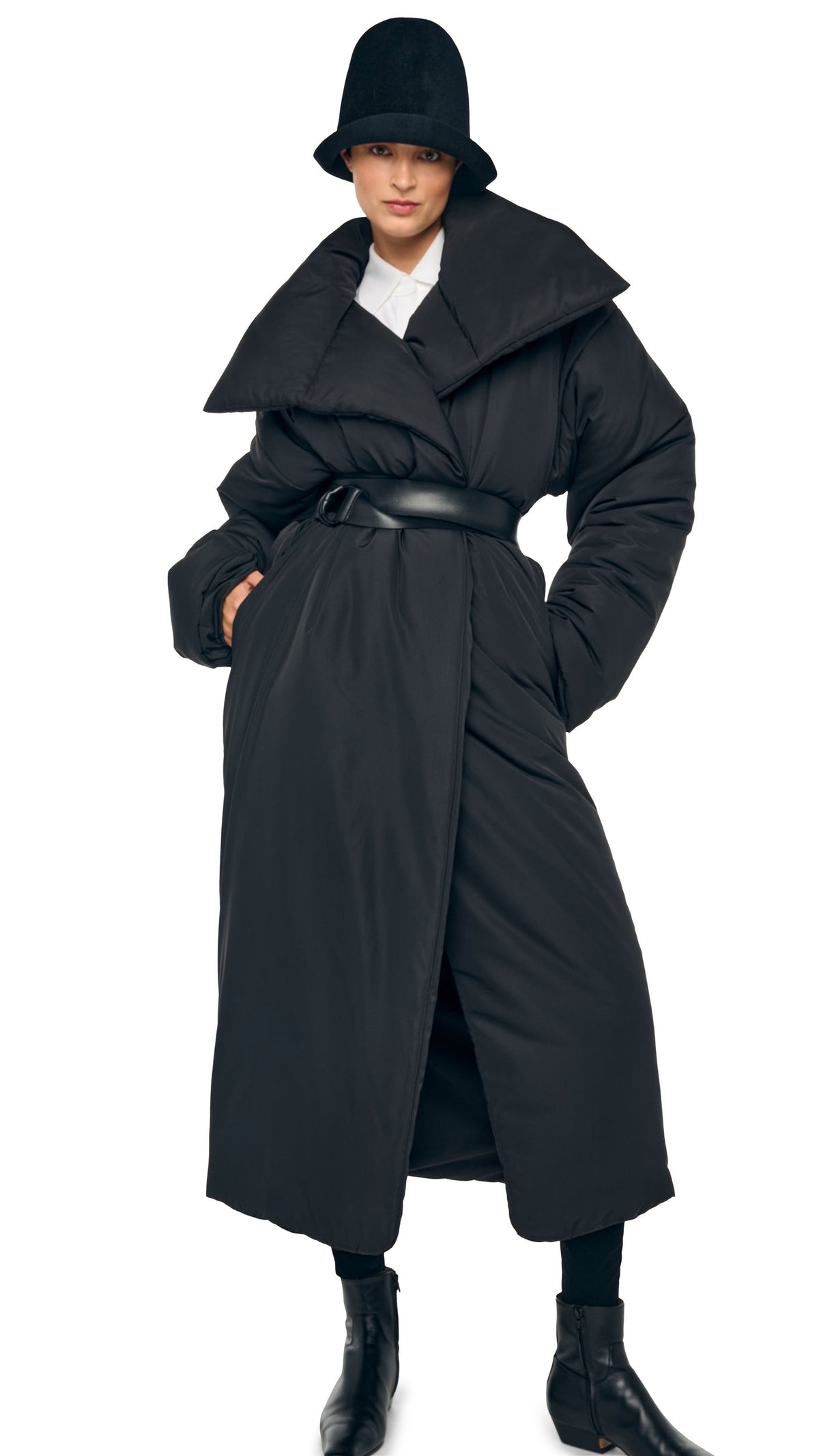 HIGH COLLAR OS BF SLEEPING BAG COAT Black | Norma Kamali Women