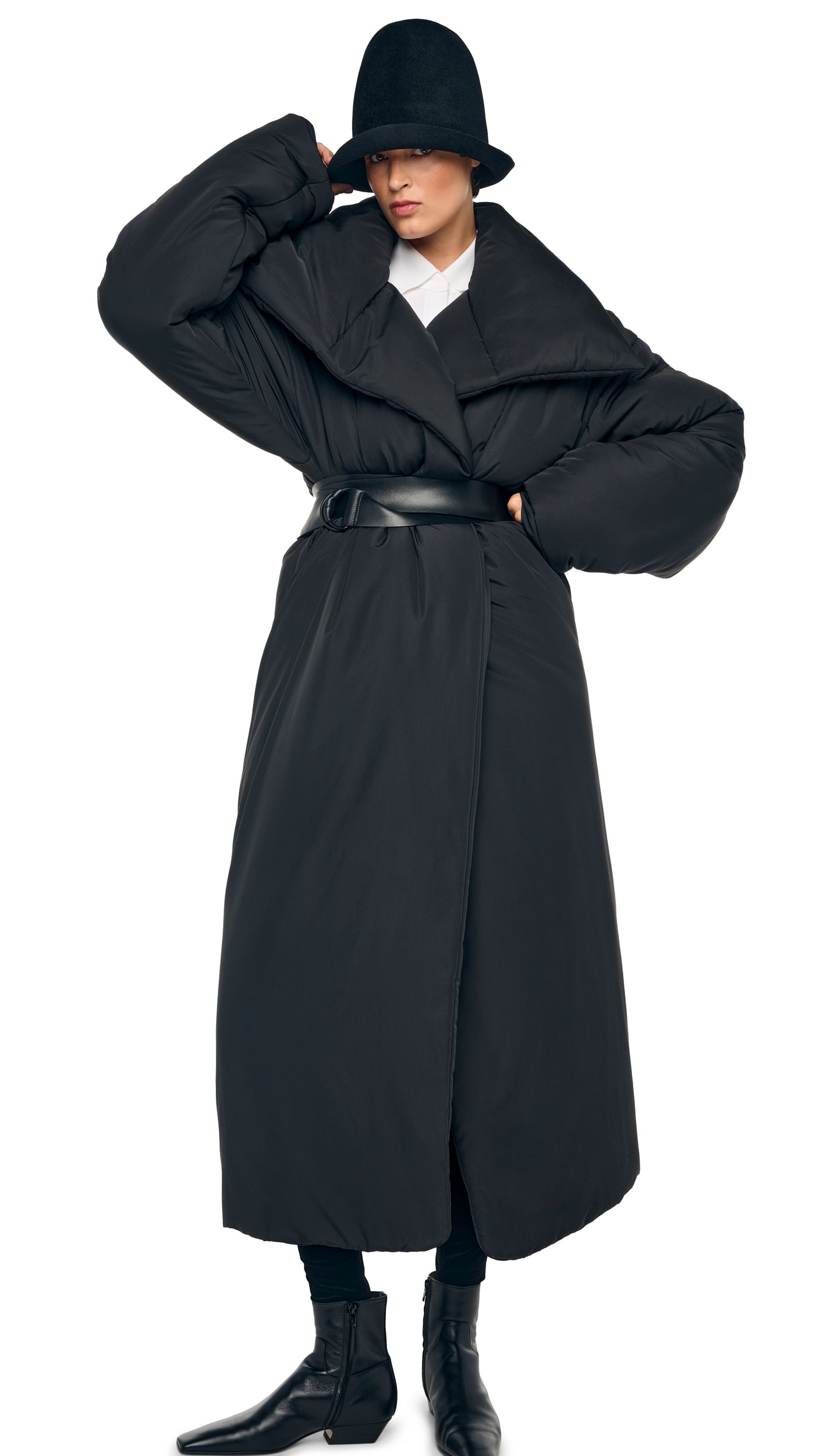 HIGH COLLAR OS BF SLEEPING BAG COAT Black | Norma Kamali Women