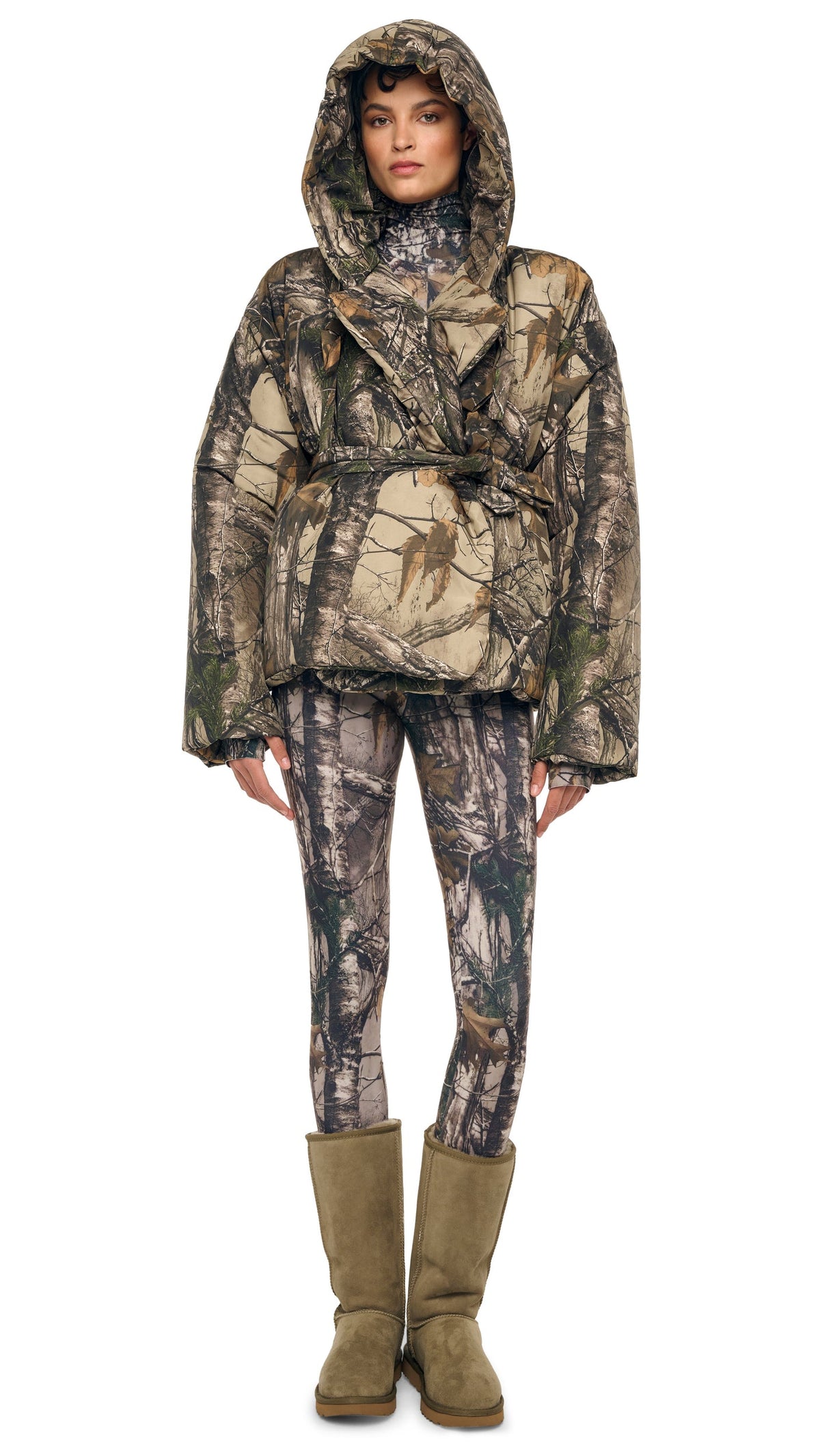 HOODED SLEEPING BAG JACKET W/ DRAWSTRINGS Trees | Norma Kamali Women