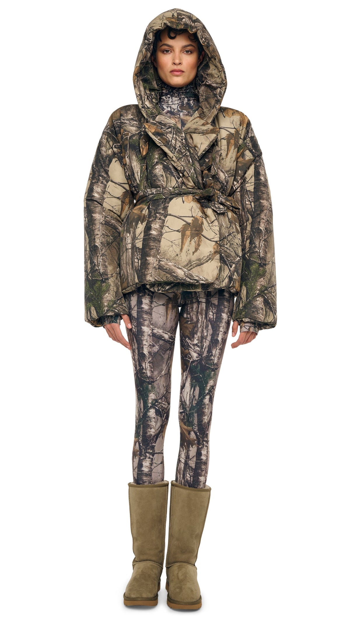 HOODED SLEEPING BAG JACKET W/ DRAWSTRINGS Trees | Norma Kamali Women