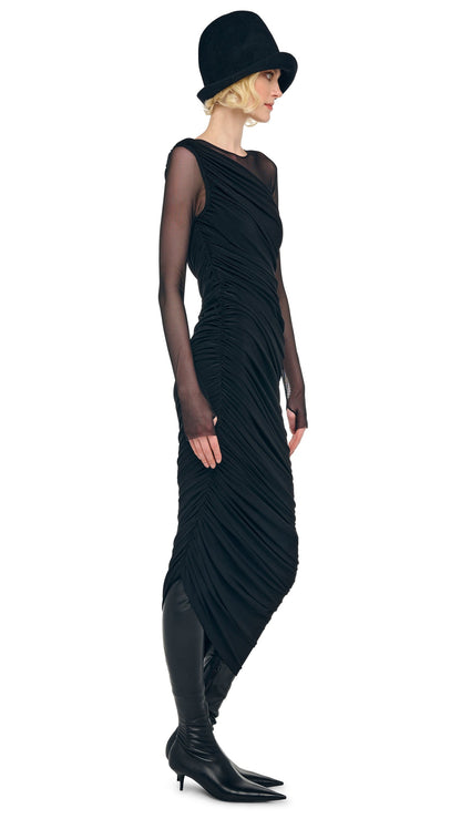 LONG SLEEVE DIANA GOWN + LEGGING W/ FOOTIE Black/Black Mesh | Norma Kamali Women