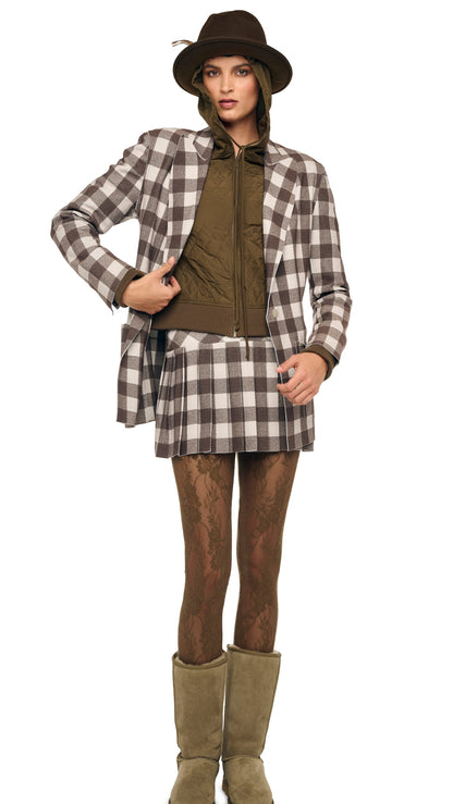 PLEATED MINI SKIRT Bark Box Plaid | Norma Kamali Women
