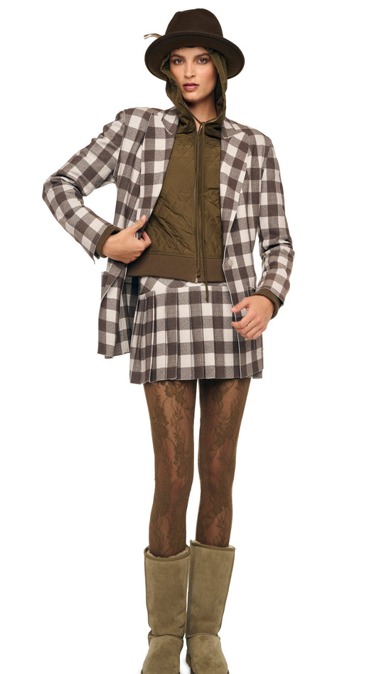 PLEATED MINI SKIRT Bark Box Plaid | Norma Kamali Women