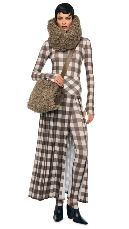 PLEATED LONG SKIRT W/ SLIT Bark Box Plaid | Norma Kamali Women