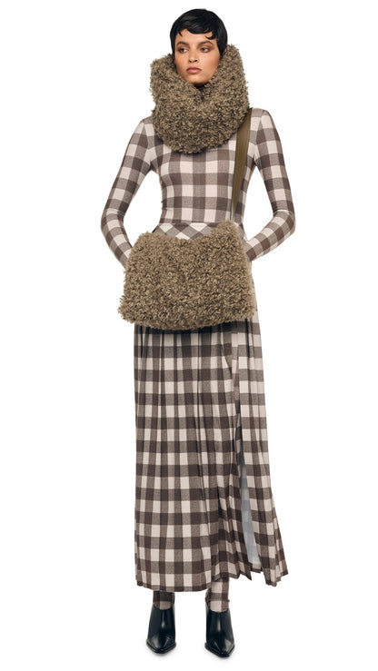 PLEATED LONG SKIRT W/ SLIT Bark Box Plaid | Norma Kamali Women